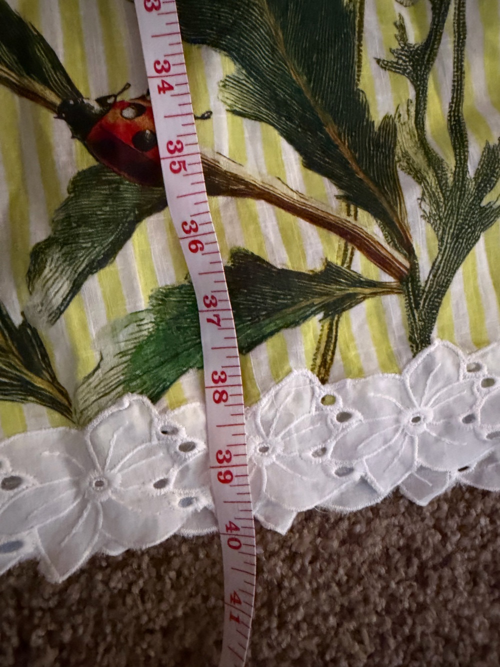 Anthropologie Lyrebird Yellow Striped Midi Dress floral trim Ladybug Print Sz L - Picture 10 of 14